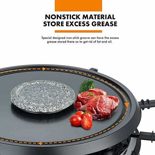 Electric fondue pot set with barbecue grill in use