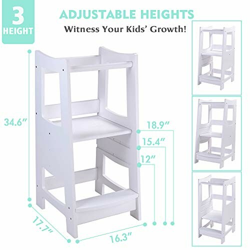 Adjustable height kids step stool with three levels.
