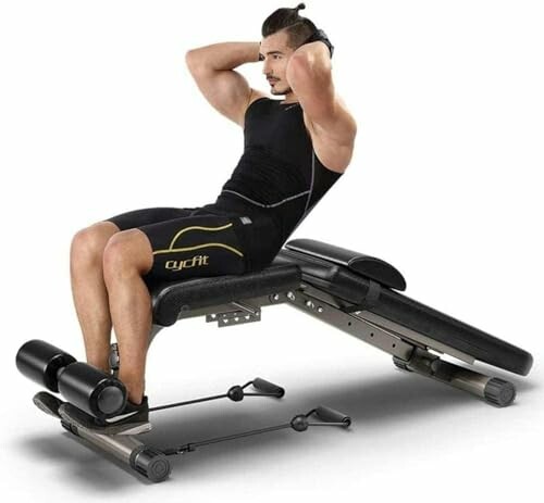 Person exercising on an adjustable sit-up bench.