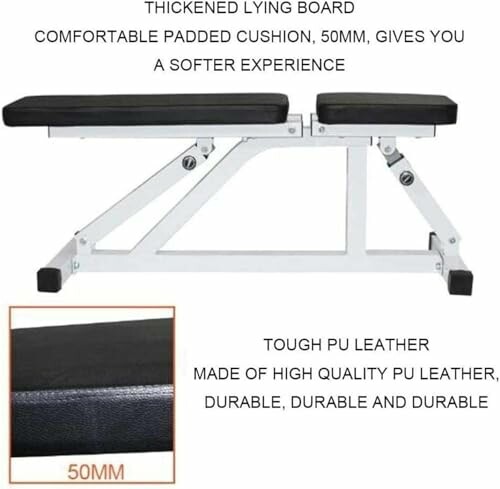 Adjustable weight bench with padded cushion and PU leather.