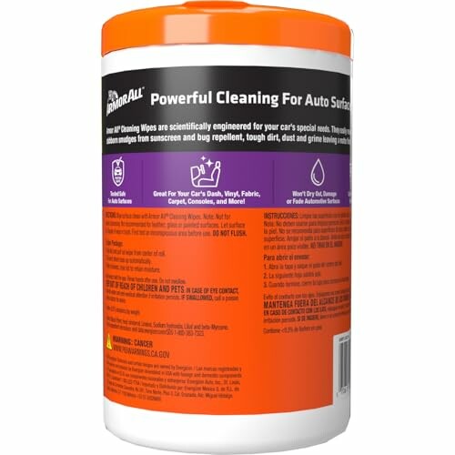 Container of Armor All cleaning wipes for auto surfaces