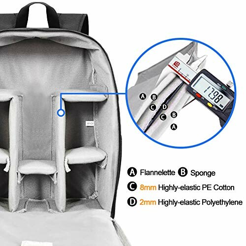 Backpack interior showing layers of flannelette, sponge, PE cotton, and polyethylene.