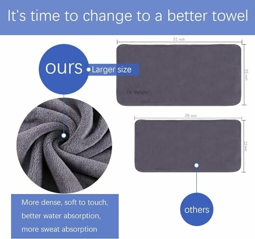 Comparison of two towels highlighting size and absorbency benefits of one over the other.