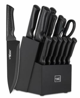 Black knife set with block and scissors