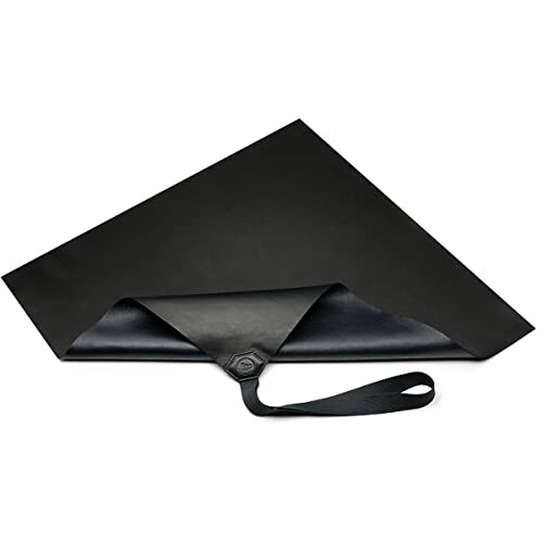 Black leather envelope folder with strap closure.