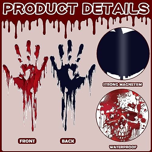 Bloody handprint car decal with magnetism and waterproof features.