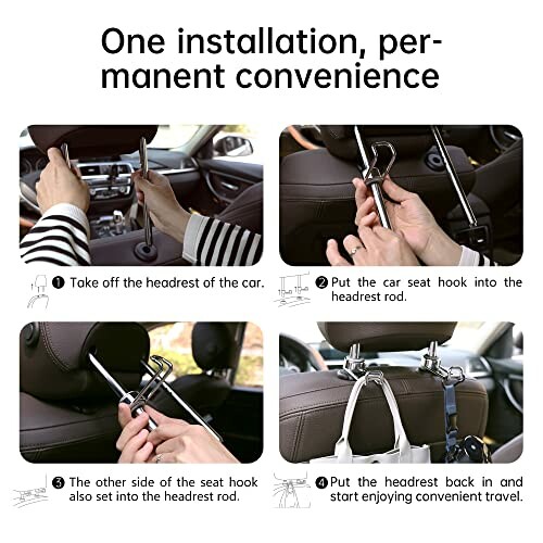 Steps to install a car headrest hook for convenient travel.