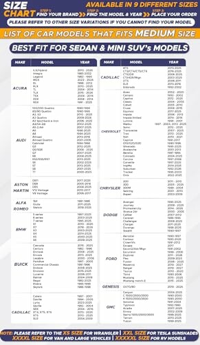 List of car models fitting medium size, including Acura, Audi, BMW, and more.