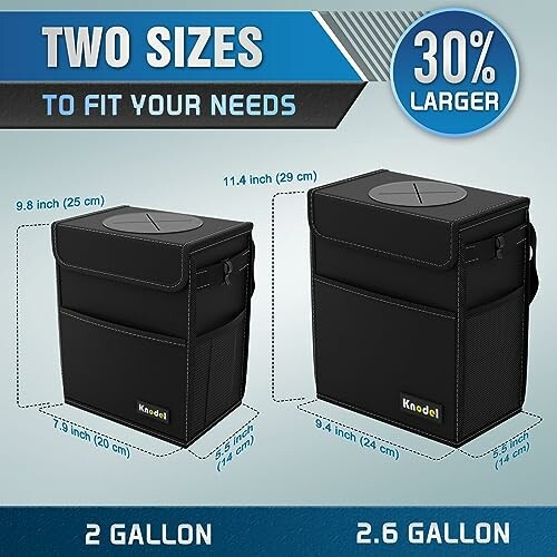 Two sizes of car trash containers: 2 gallon and 2.6 gallon.