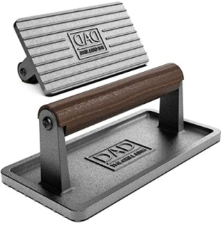 Cast iron bacon press with wooden handle