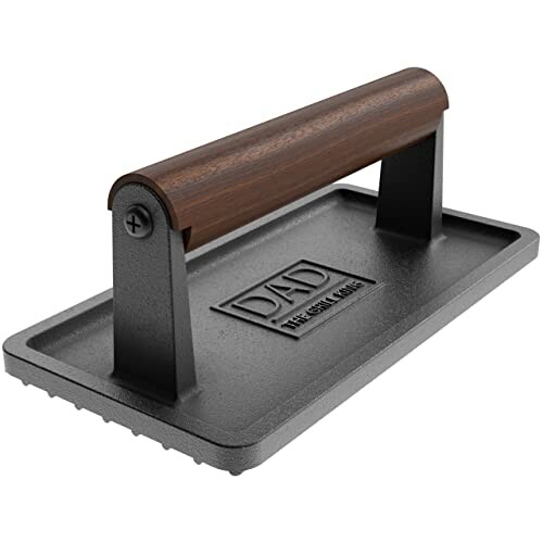 Cast iron bacon press with wooden handle