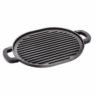 Cast iron grill pan with handles.