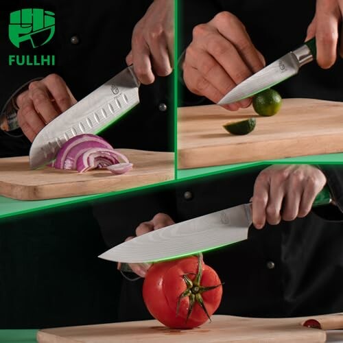 Chef using knives to cut onion, lime, and tomato