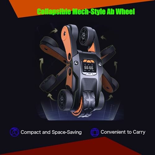 Collapsible mech-style ab wheel with compact design and convenience for carrying.