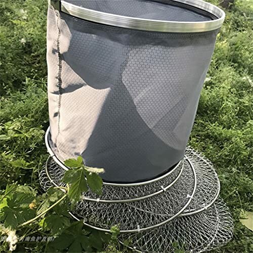 Collapsible mesh garden basket on grass
