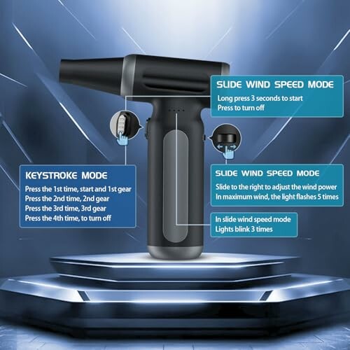 Cordless hair dryer with features and modes highlighted.