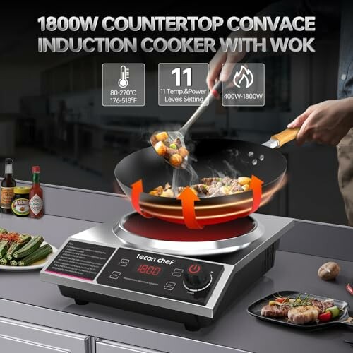 1800W induction cooker with wok on kitchen counter.
