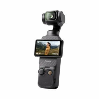 DJI Osmo Pocket camera with screen displaying a person