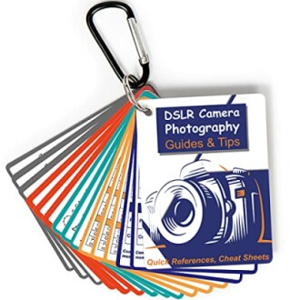 DSLR camera photography guide cheat sheets on a keyring.