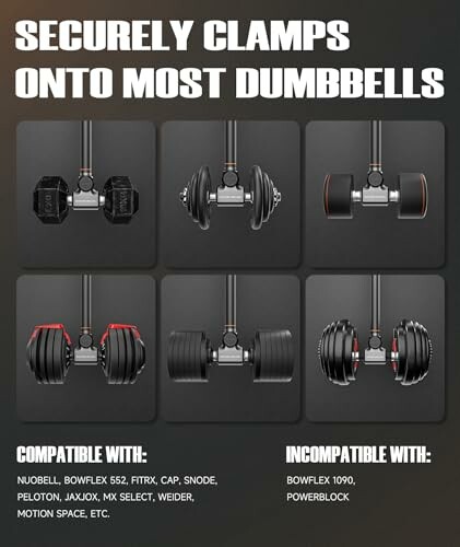 Image showing dumbbell clamp compatibility with various brands.