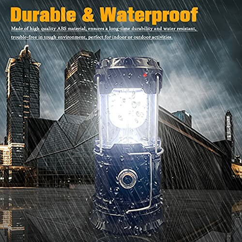 LED lantern in rain with cityscape background