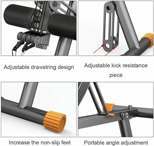 Features of exercise bike: adjustable drawstring, kick resistance, non-slip feet, portable angle adjustment.