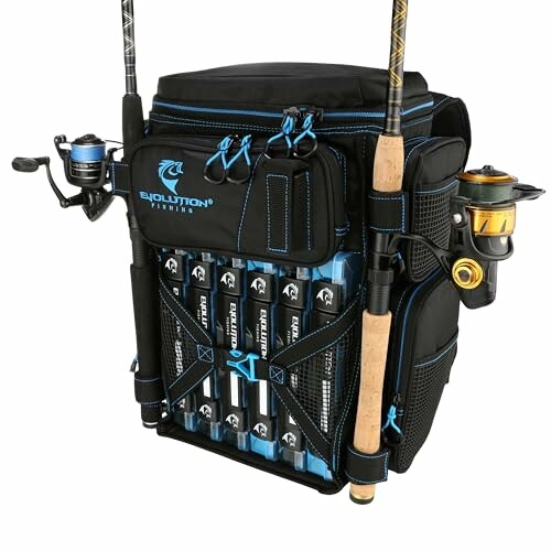 Fishing backpack with rods and tackle boxes