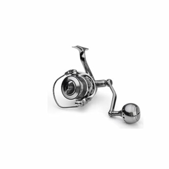 Silver fishing reel on a white background