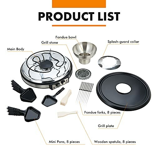 Complete fondue set with various components displayed