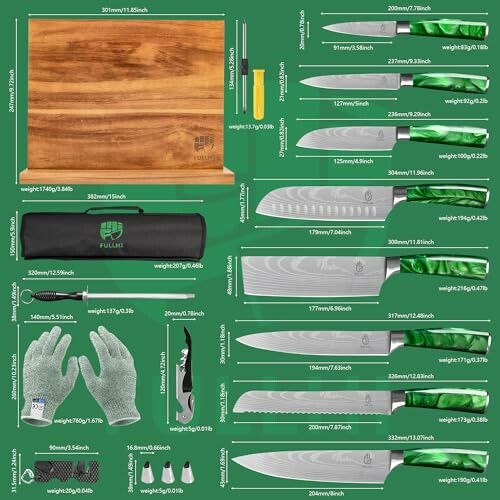 FULLHI 15pcs Japanese Knife Set