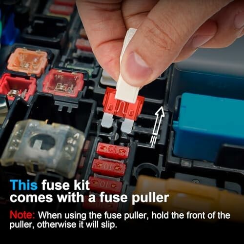 Hand using fuse puller on fuse kit