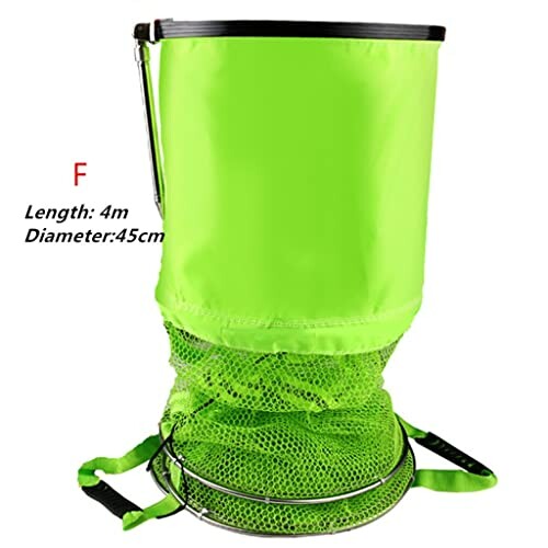 Green foldable fishing net with dimensions.