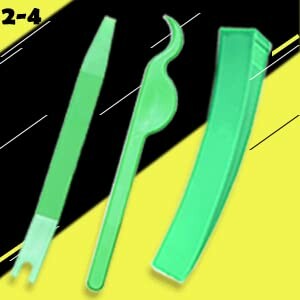 A green hair tool set with three pieces on a black and yellow background.