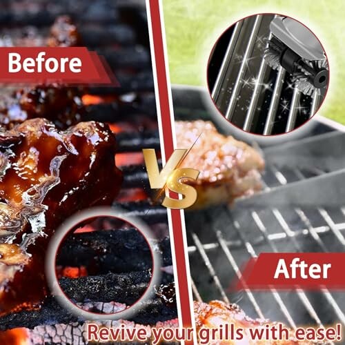 Comparison of grill before and after cleaning with a brush.