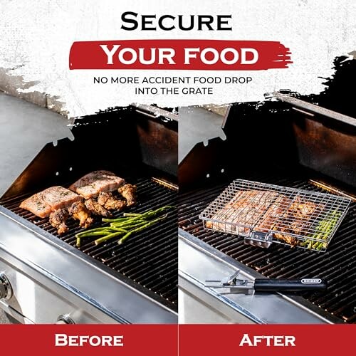 Comparison of grilling food with and without a secure basket.