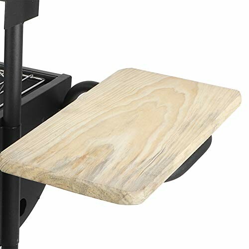 Wooden side shelf attached to a grill