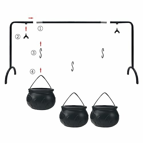 Halloween cauldrons with a stand for hanging.