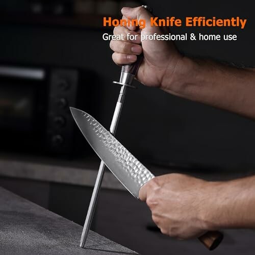 Person honing a knife with a sharpening steel
