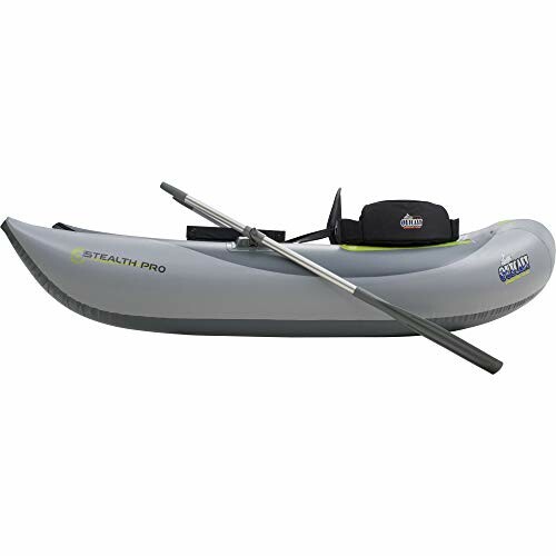 Top view of an inflatable fishing boat with seat and oars.