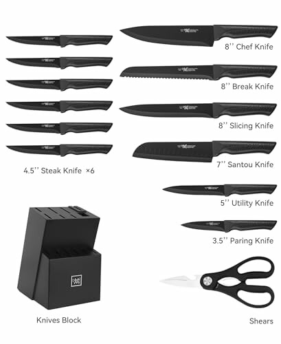 Hundop 15-Piece Black Knife Set