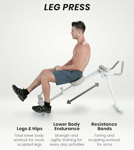 Man using leg press machine for lower body workout.