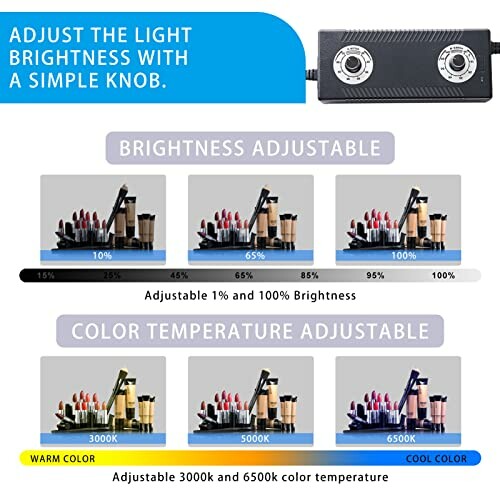Brightness and color temperature adjustment with knob control.