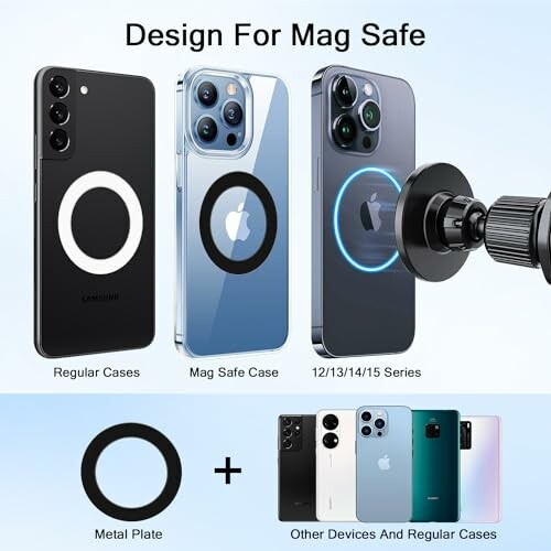Phone cases designed for Mag Safe compatibility with various models.
