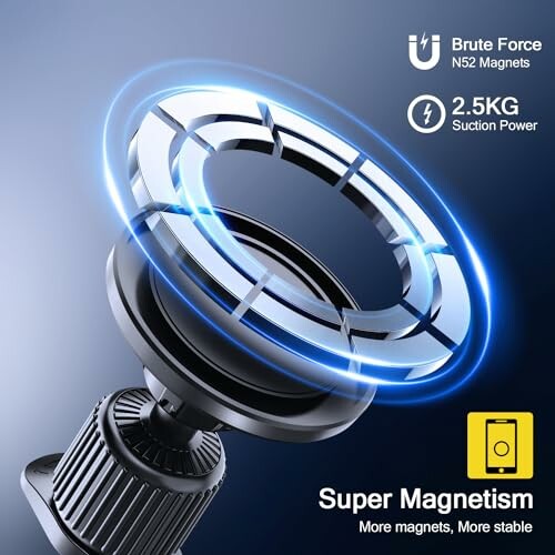Magnetic phone holder with N52 magnets and 2.5KG suction power.