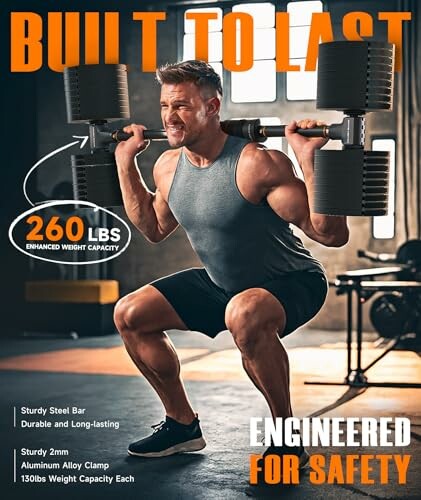 Man lifting weights in home gym with enhanced weight capacity.