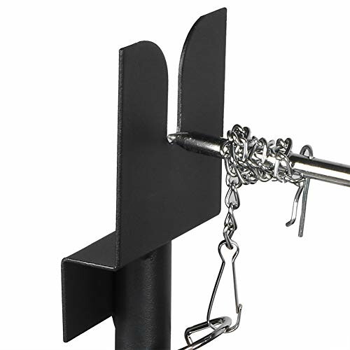 Metal post with attached chain and hook