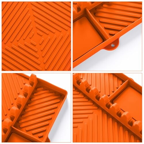Orange silicone baking mat with grooves and compartments