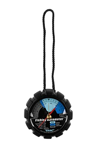 Portable fishing barometer with black casing and rope