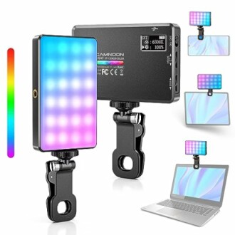 RGB LED video light with adjustable color for laptops and cameras.