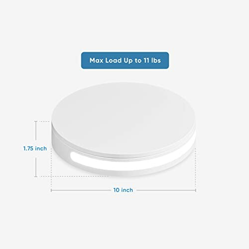 Rotating display stand with dimensions and load capacity.